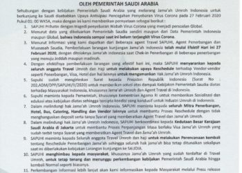 CEGAH CORONA, ARAB SAUDI HENTIKAN UMROH ASAL INDONESIA
