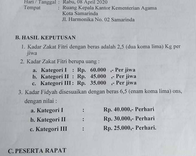KADAR ZAKAT FITIR SAMARINDA TELAH DITENTUKAN