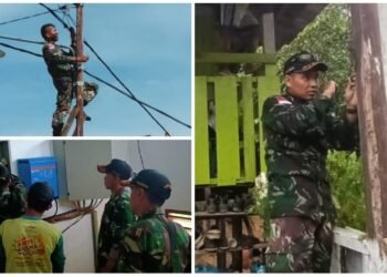 SATGAS PAMTAS 623/ BWU PERBAIKI LISTRIK TENAGA SURYA KAMPUNG DAYAK
