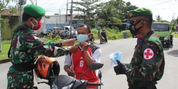 SATGAS PAMTAS YONIF 614/RJP GELAR APEL OPERASI DISIPLIN PROTOKOL KESEHATAN