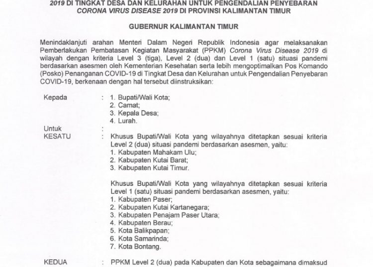 GUBERNUR TERBITKAN INSTRUKSI PPKM